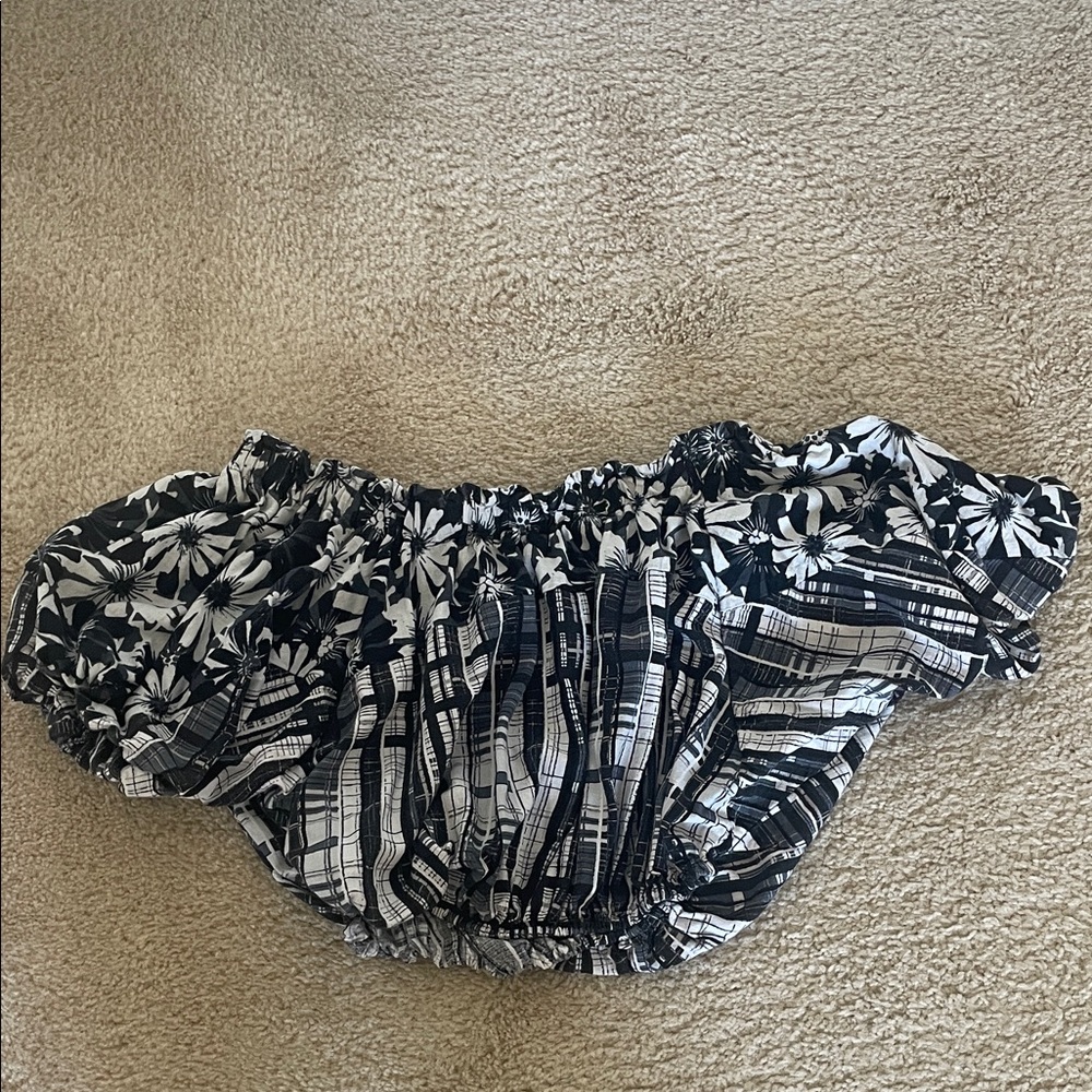 Free People Black and White Floral Off-Shoulder Top